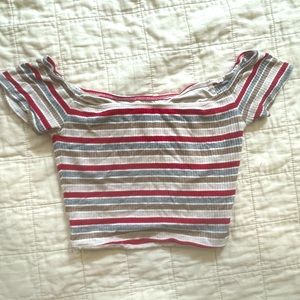 Stripes off the shoulder crop top